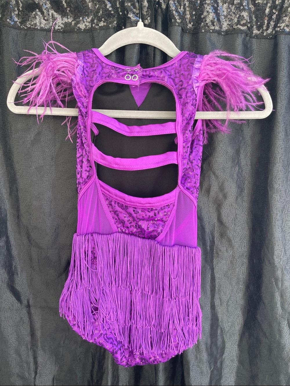 Weissman Purple Sequin & Fringe Dance Costume with Feather Trim - Picture 4 of 5